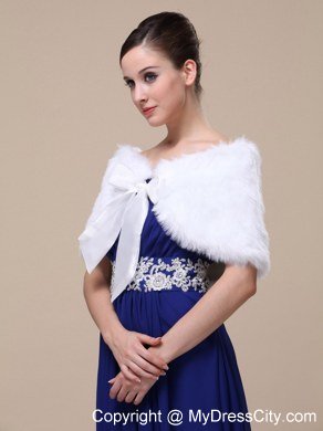 Rabbit Fur Special Occasion / Wedding Shawl In Ivory With Off The Shoulder